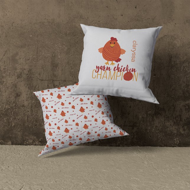 Red & Orange Yarn Chicken Champion Throw Pillow (Creator Uploaded)