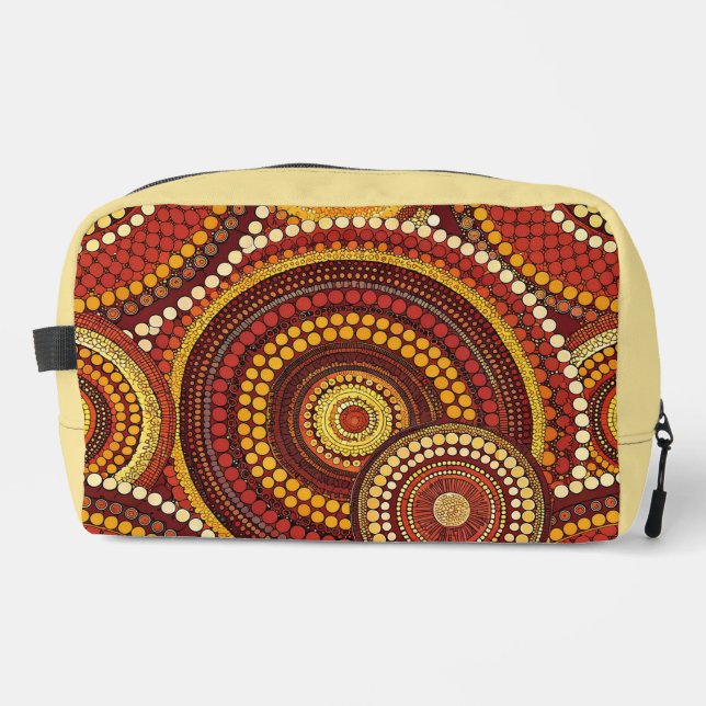 RED ORANGE YELLOW ABORIGINAL TRIBAL PATTERNS DOPP KIT (Front)