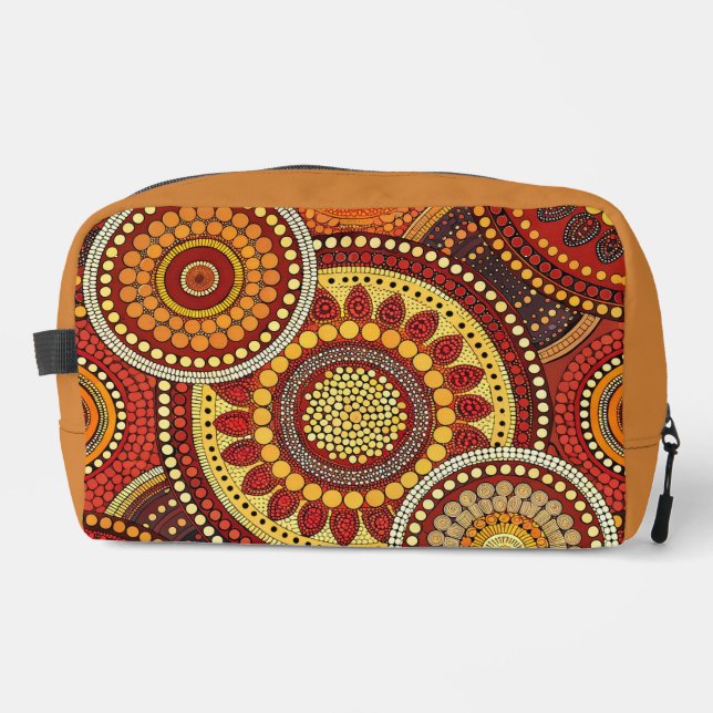 RED ORANGE YELLOW ABORIGINAL TRIBAL PATTERNS DOPP KIT (Front)