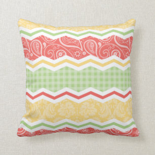 Red-Orange, Yellow, and Green Country Patterns Cushion