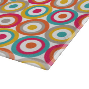 Red, Orange, Yellow, and Teal Retro Circles Cutting Board