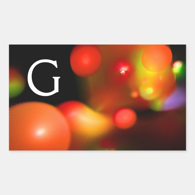 RED ORANGE YELLOW BLACK  FRACTAL BUBBLES MONOGRAM RECTANGULAR STICKER (Front)