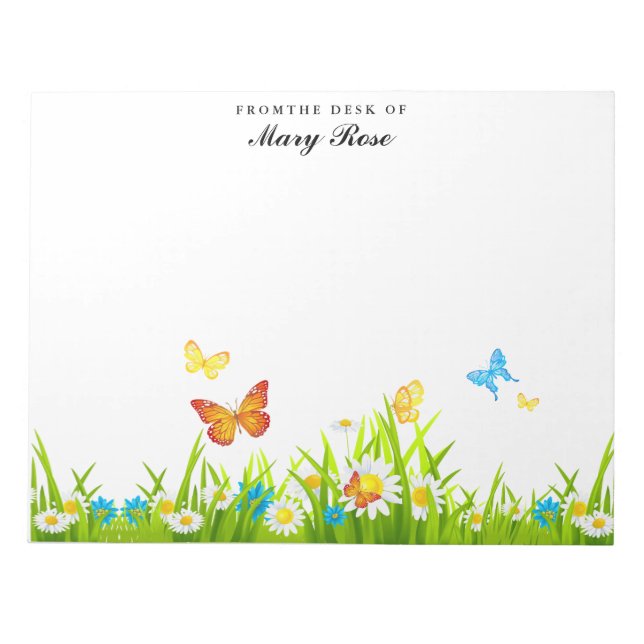 Red Orange Yellow Blue Butterfly White Flower Notepad (Front)