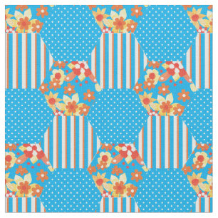 Red Orange Yellow Blue Faux Patchwork Pattern Fabric