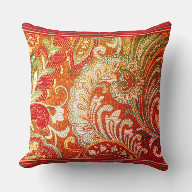 Red Orange Yellow Brocade  Cushion (Front)
