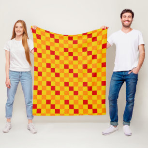 Red Orange Yellow Checkered Pattern Design  Fleece Blanket