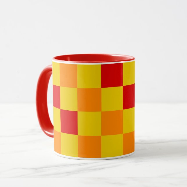 Red Orange Yellow Checkered Pattern Design  Mug (Front Left)