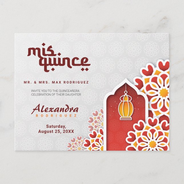 Red Orange Yellow Flower Arabian Night Quinceañera Postcard (Front)