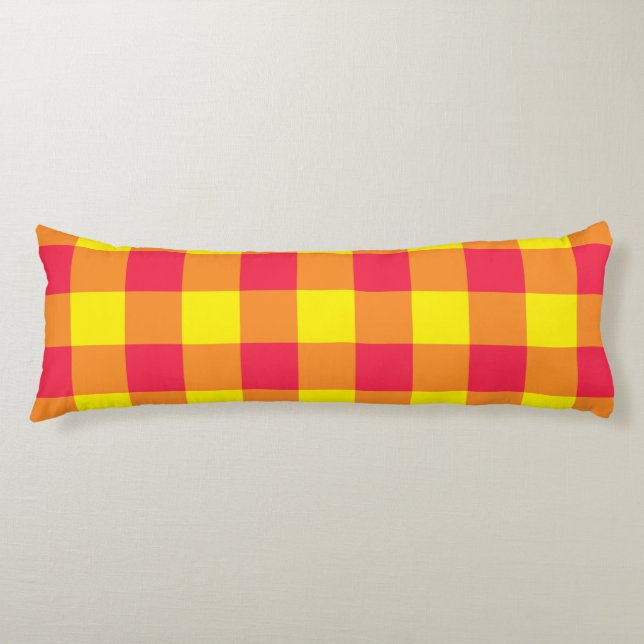 Red Orange Yellow Plaid Chequered Pattern Body Cushion (Front)