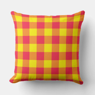 Red Orange Yellow Plaid Chequered Pattern Cushion