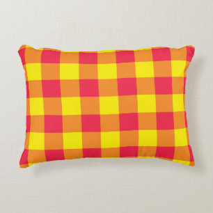 Red Orange Yellow Plaid Chequered Pattern Decorative Cushion