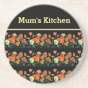 Red Orange Yellow Poppy Flowers Poppies Floral Art Coaster