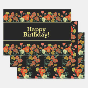 Red Orange Yellow Poppy Flowers Poppies Floral Art Wrapping Paper Sheet