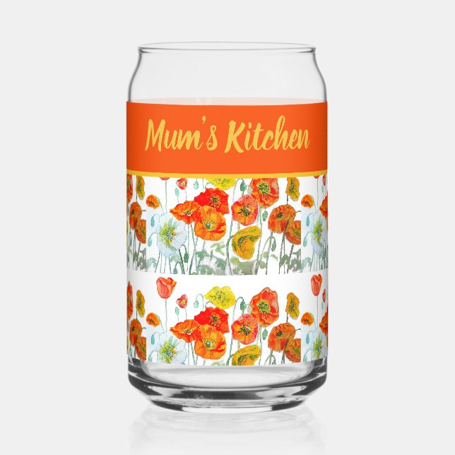 Red Orange Yellow Poppy Flowers Poppies Flower Can Glass (Front)