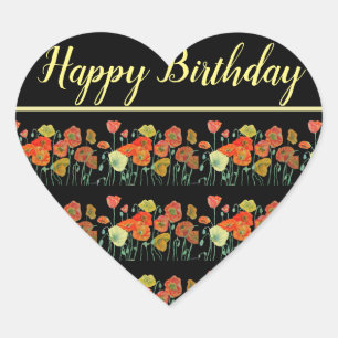 Red Orange Yellow Poppy Poppies Happy Birthday Heart Sticker