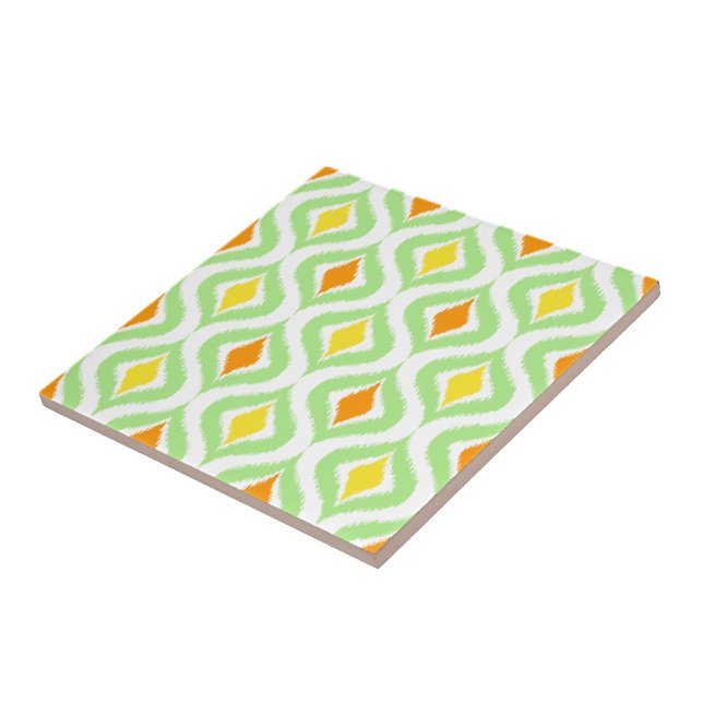 Red Orange Yellow Retro Chic Ikat Ogee Pattern Ceramic Tile (Side)