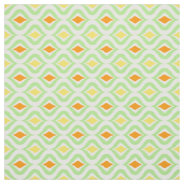Red Orange Yellow Retro Chic Ikat Ogee Pattern Fabric (Swatch)