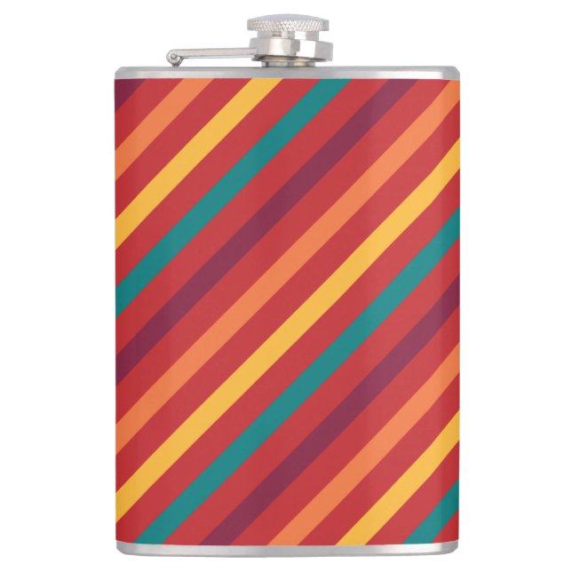RED ORANGE YELLOW TEAL STRIPES HIP FLASK (Front)