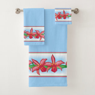 Red Orchid Bath Towel Set