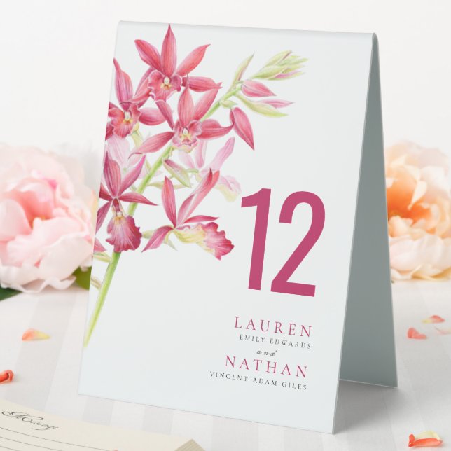 Red orchid flower wedding table number  (In SItu (Wedding))