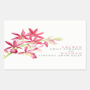 Red orchid flowers watercolor botanical wedding  r rectangular sticker