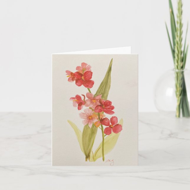 Red Orchid Folded Note Card (Front)