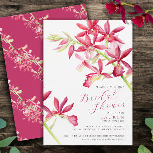 Red orchid watercolor botanical bridal shower invitation