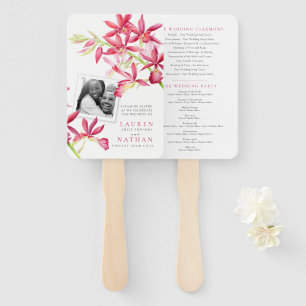 Red orchid watercolor wedding program photo hand fan