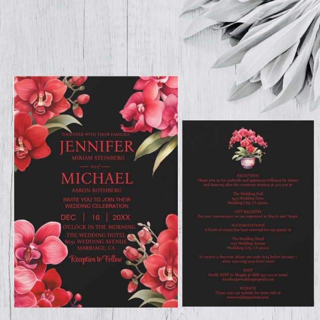 Red Orchids All In One Wedding Invitations (Creator Uploaded)