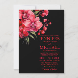 Red Orchids All In One Wedding Invitations
