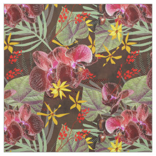 Red orchids.  fabric