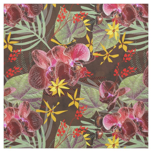 Red orchids.  fabric (Swatch)