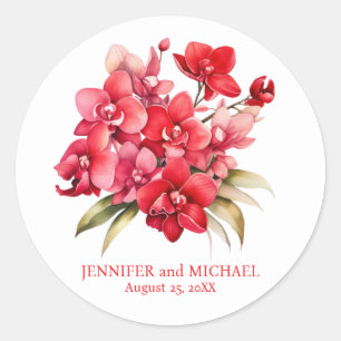 Red Orchids Flower Floral Wedding Classic Round Sticker