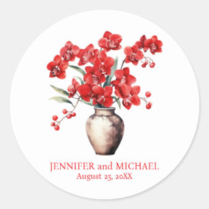 Red Orchids Flower Floral Wedding Classic Round Sticker