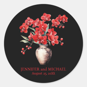 Red Orchids Flower Floral Wedding Classic Round Sticker