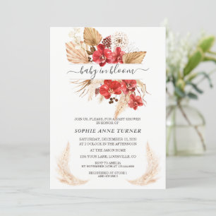 Red Orchids Pampas Grass Lunaria Baby in Bloom Invitation