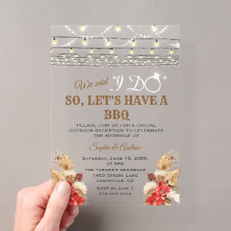 Red Orchids Pampas Grass Wood After I DO BBQ  Acrylic Invitations