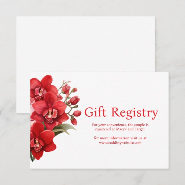 Red Orchids Wedding Registry Enclosure Card (Front/Back)