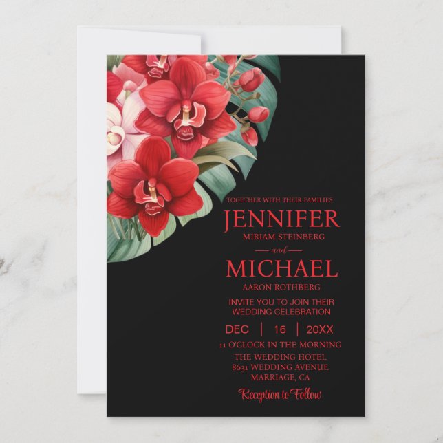Red Orchids Winter Summer Wedding Invitations (Front)