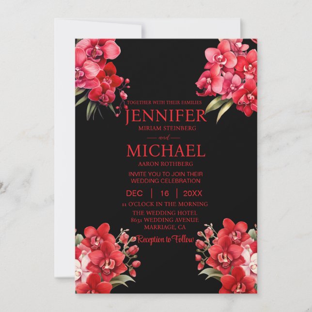 Red Orchids Winter Summer Wedding Invitations (Front)