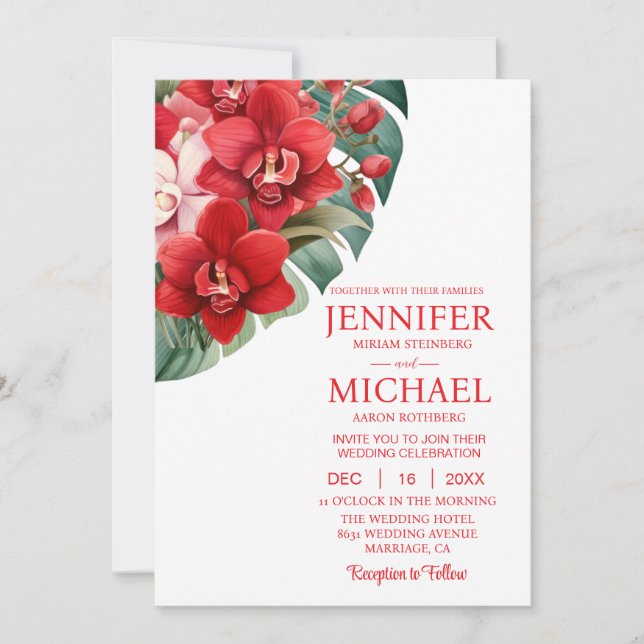 Red Orchids Winter Summer Wedding Invitations (Front)