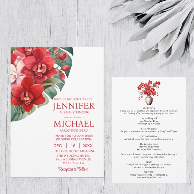 Red Orchids Winter Summer Wedding Invitations (Creator Uploaded)