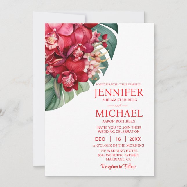 Red Orchids Winter Summer Wedding Invitations (Front)