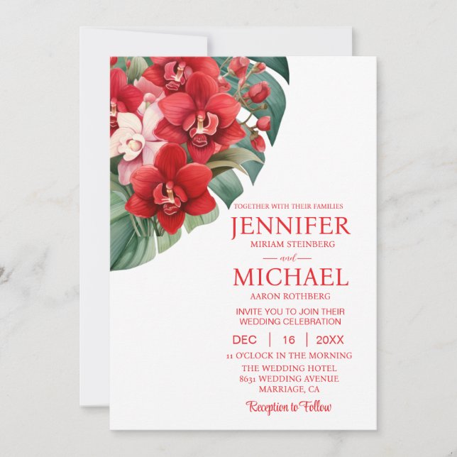 Red Orchids Winter Summer Wedding Invitations (Front)