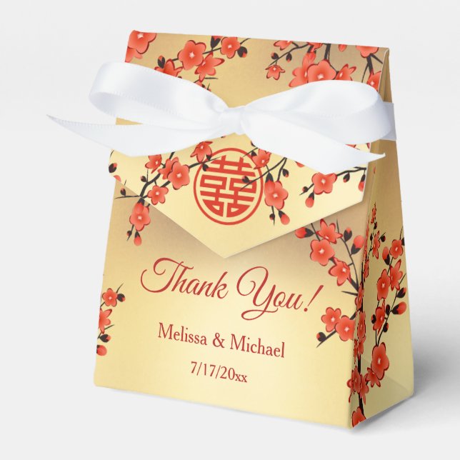 Red Oriental Blossom Gold Custom Chinese Wedding Favour Box (Front Side)