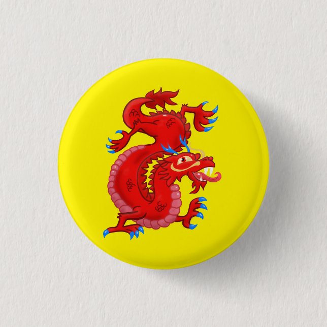 Red Oriental Dragon 3 Cm Round Badge (Front)