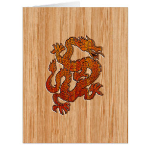 Red Oriental Dragon on Bamboo style