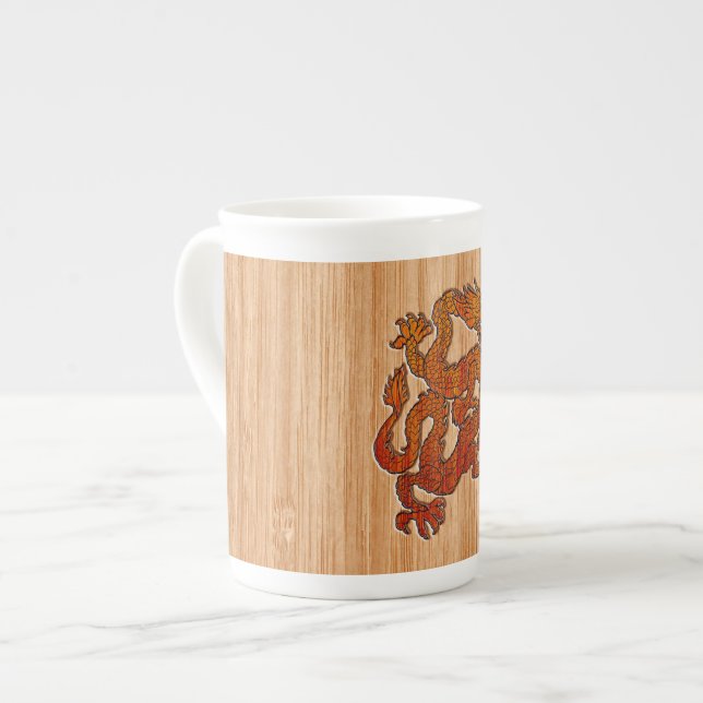 Red Oriental Dragon on Bamboo style Bone China Mug (Front Left)