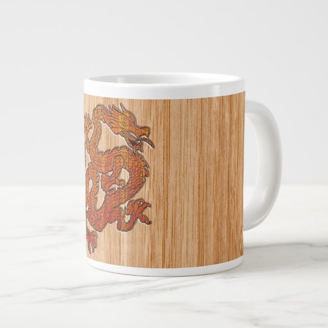 Red Oriental Dragon on Bamboo style Large Coffee Mug (Front Right)