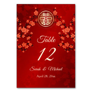 Red Oriental Floral Chinese Wedding Table Number